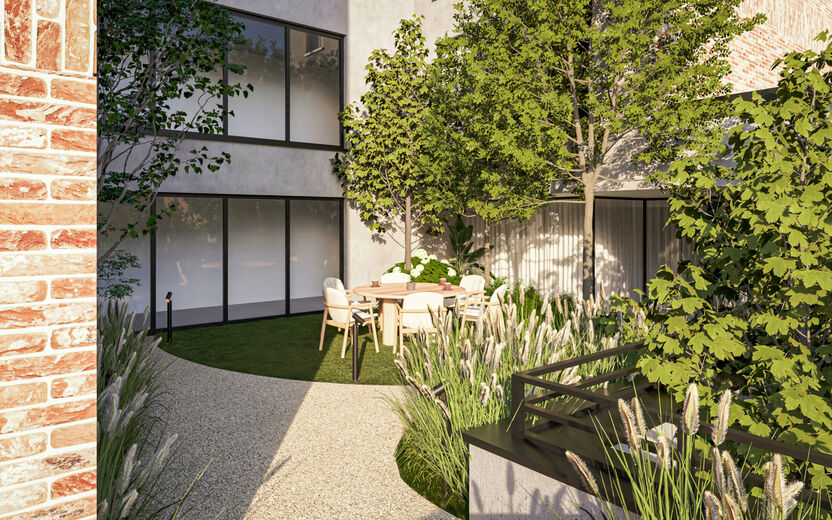 Residentie De Motte, een exclusieve woonervaring in een rustige, doch dynamische omgeving. Gelegen in de Hulstraat in de dorpskern van Hoeselt en omringd door groen, biedt deze residentie een prachtig uitzicht op het Mottepark. Hier geniet u van de perfec